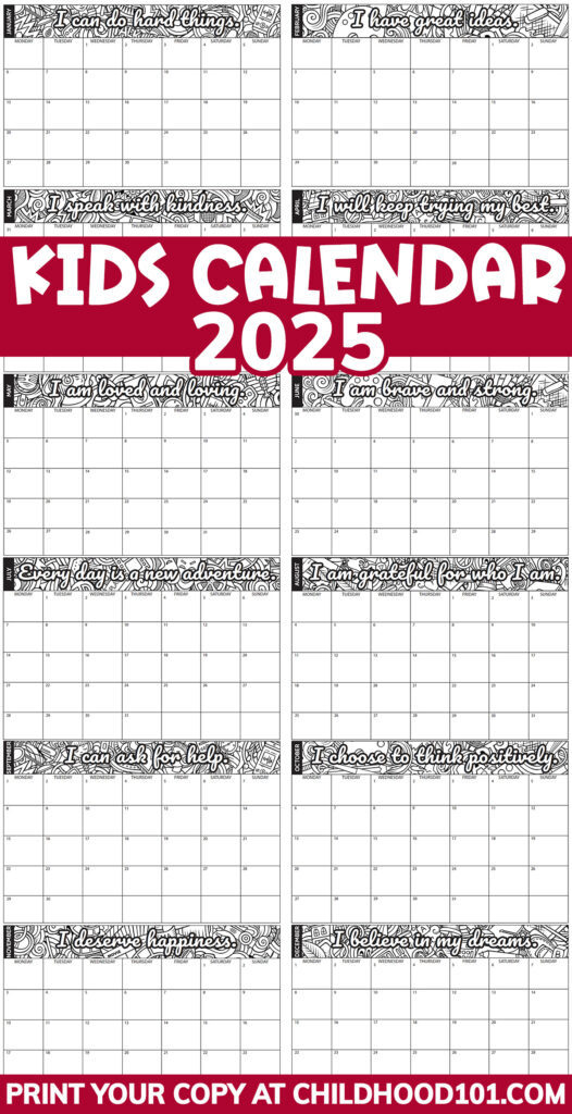 Printable Childrens Calendar 2025